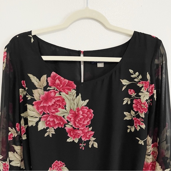 NWT Tommy Hilfiger Floral Chiffon Boho Maxi Dress 3/4 Sheer Flutter Sleeve Sz 12 - Picture 3 of 9